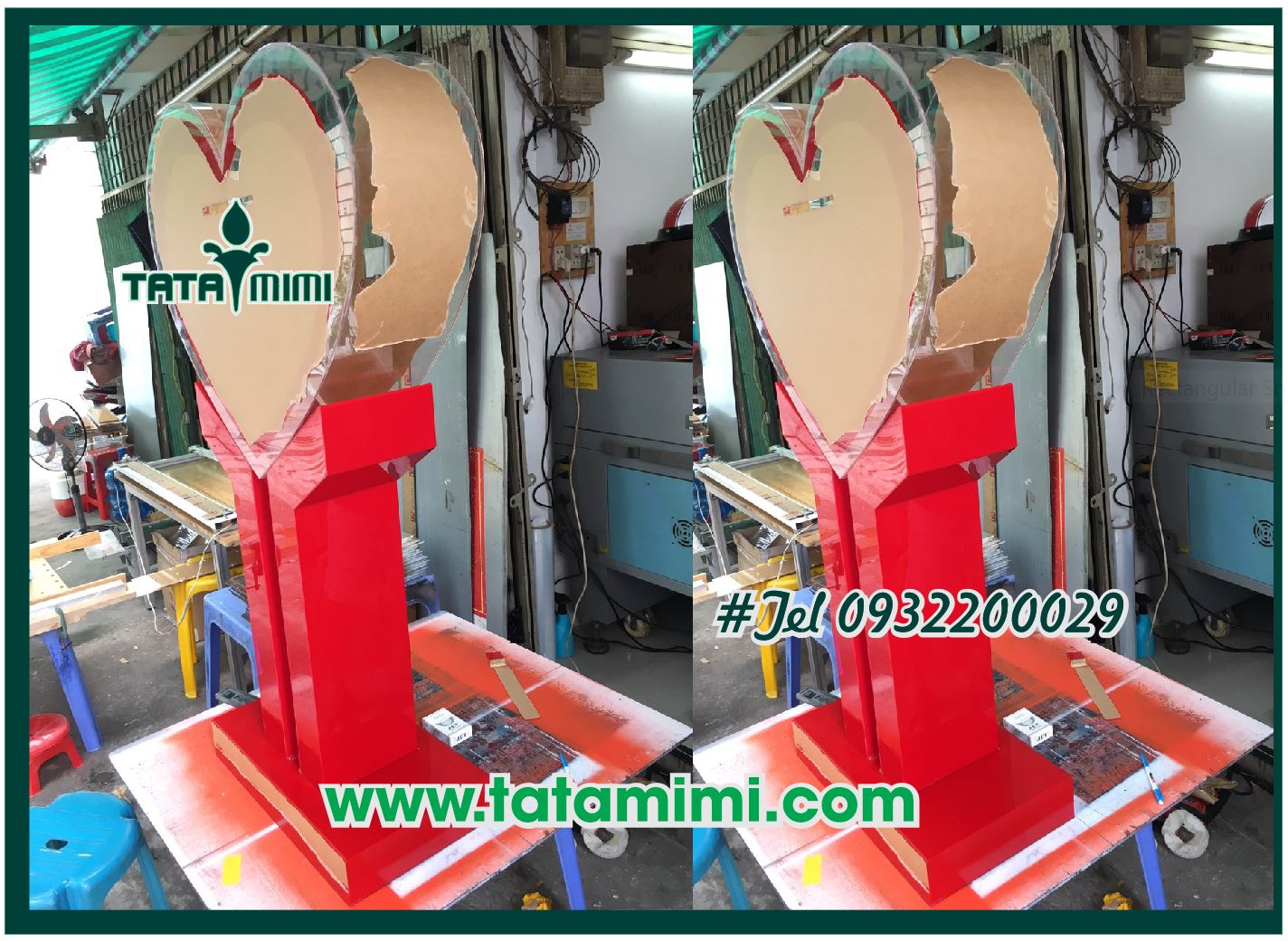 Thùng trái tim mica chân gỗ