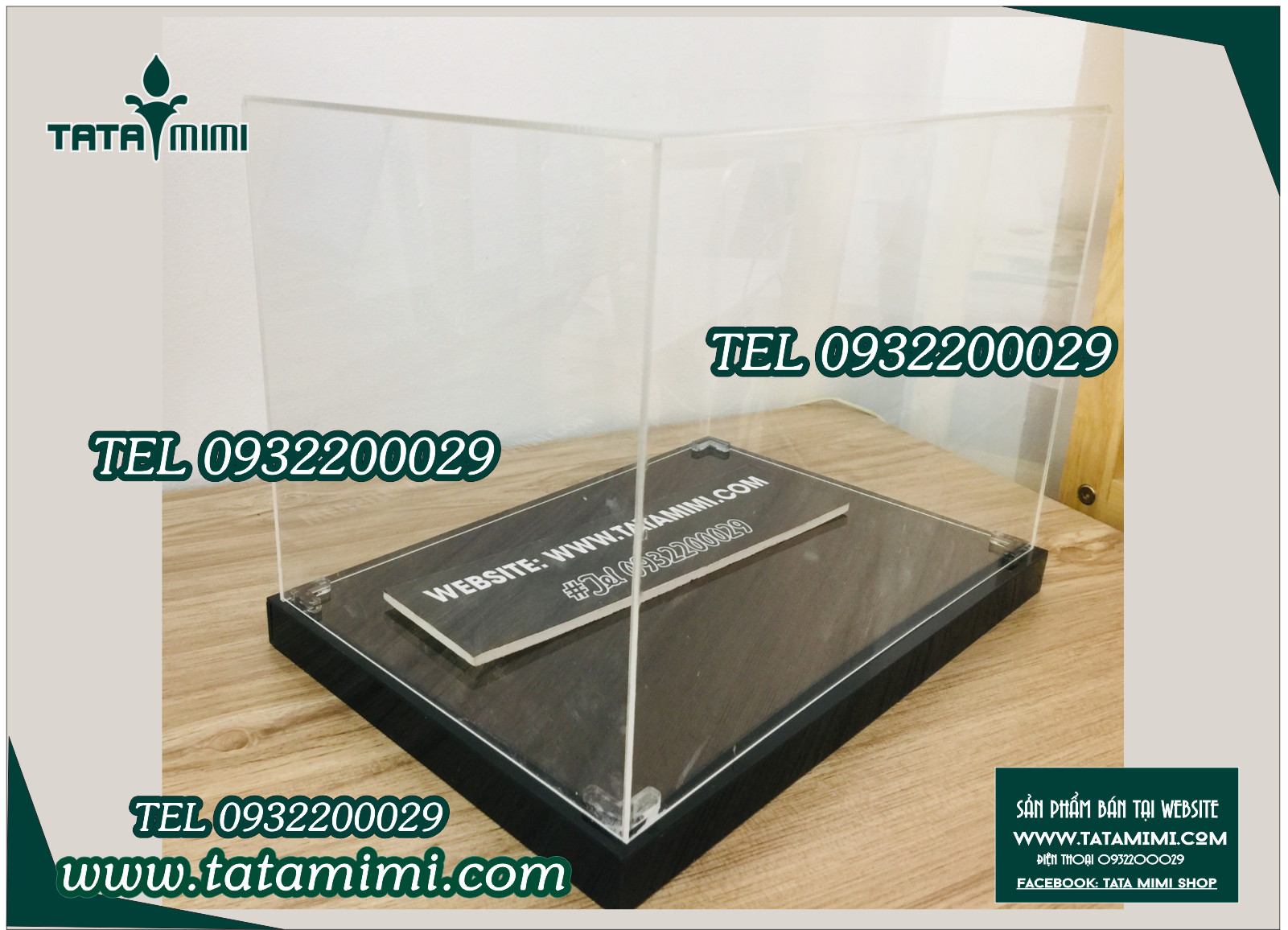 Các hộp chụp làm theo kích thước kết hợp cùng đế gỗ hoặc mica