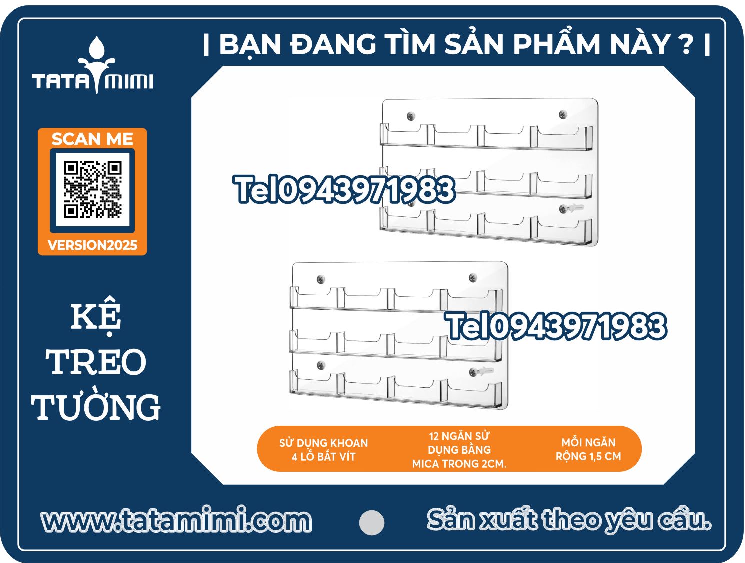 Kệ mica treo tường đựng card visit 3x4 ô tiện lợi (12 ô sử dụng)