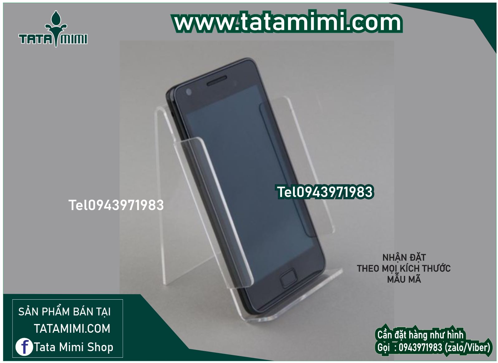 Kệ điện thoại mica in logo decal hay UV