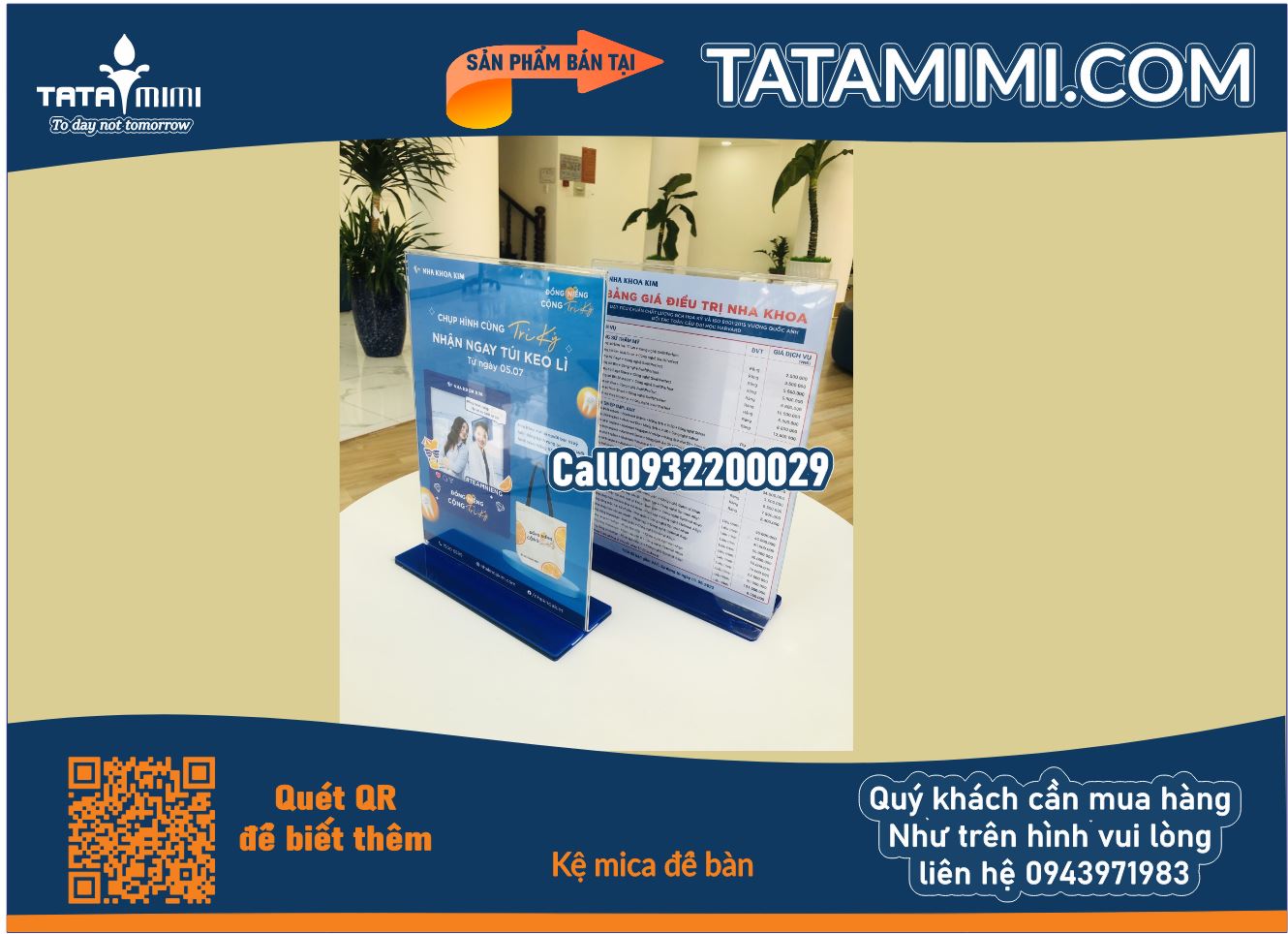 Kệ mica để bàn đế bằng