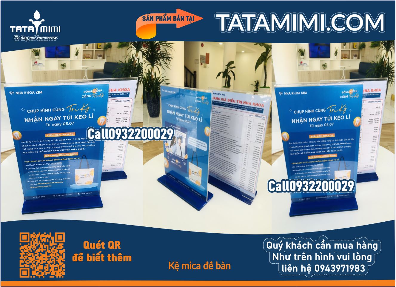 Kệ mica để bàn đế bằng