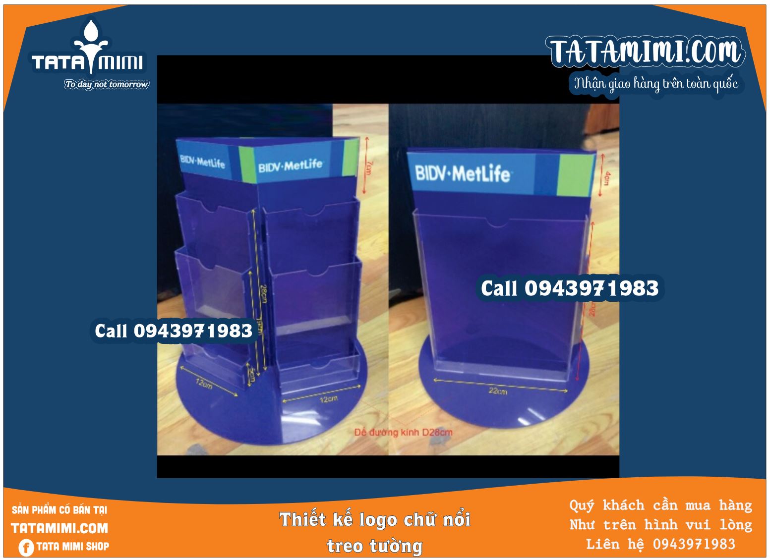 Kệ mica xoay có 3 mặt kích thước khác nhau