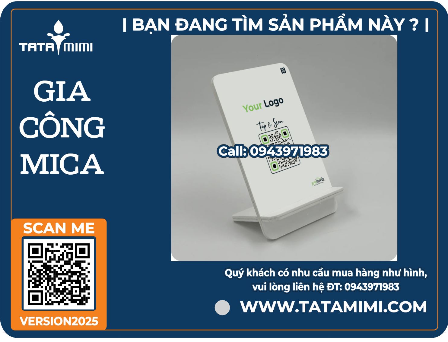 Kệ mica để điện thoại để bàn trong suốt, in ảnh – khắc QR – thiết kế theo yêu cầu