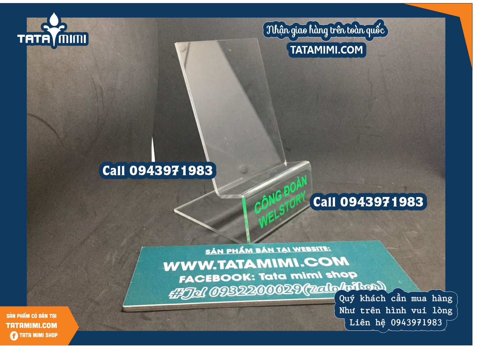 Kệ điện thoại mica in logo decal hay UV