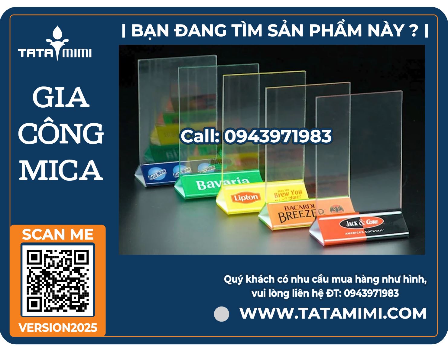 Menu mica in logo ở đế mica tam giác.