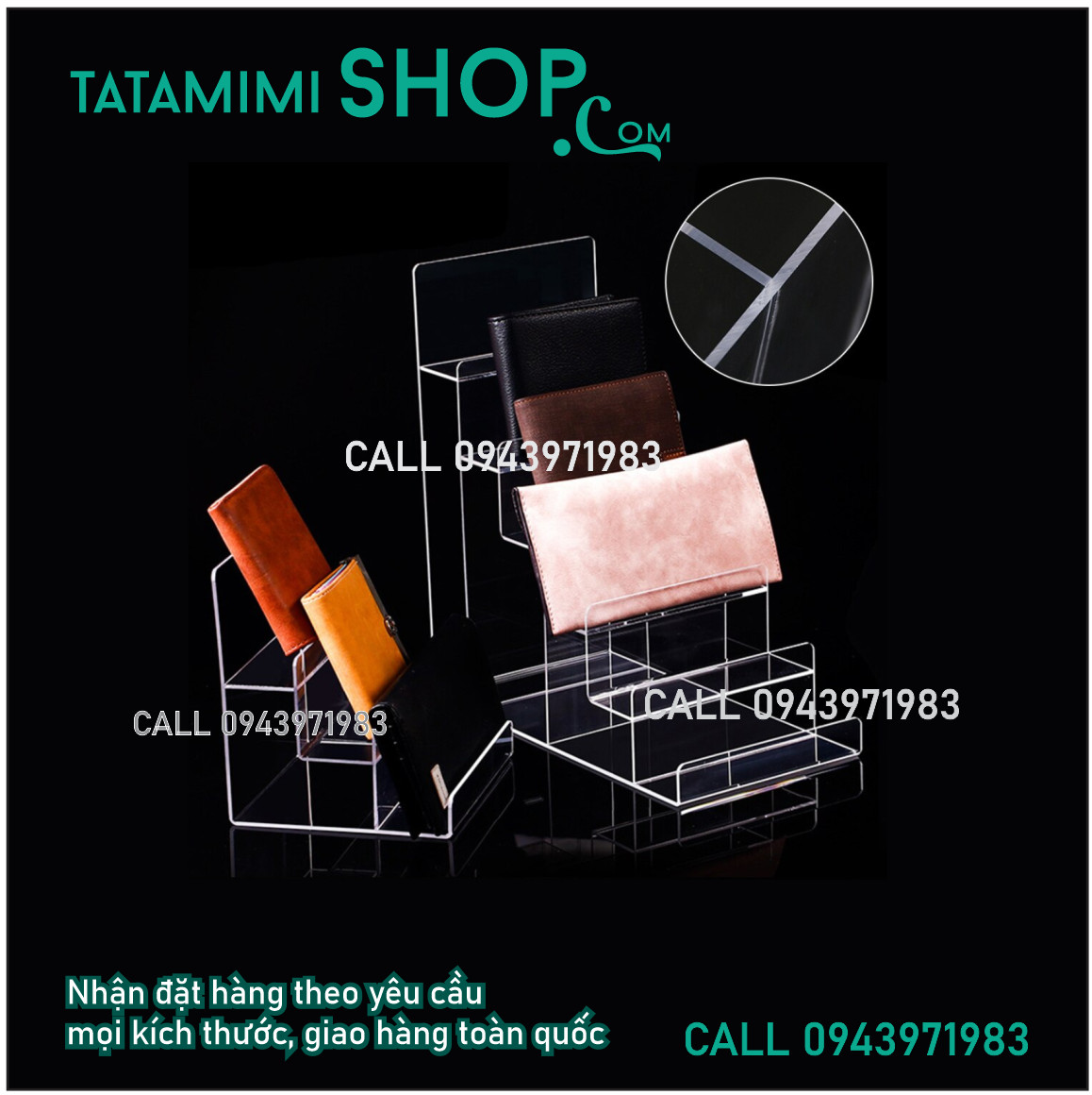 Kệ đựng ví bằng mica 2mm