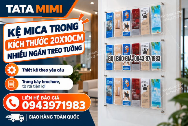 Kệ Để Tờ Rơi Mica 10x20cm Nhiều Ngăn treo tường