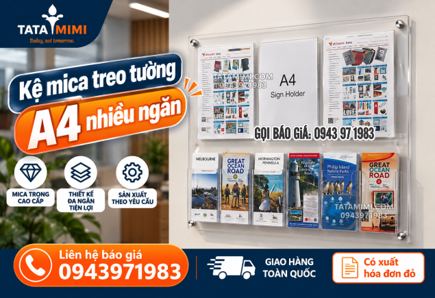 Kệ mica treo tường A4 nhiều ngăn