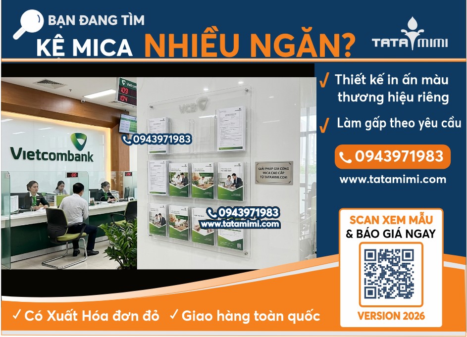 Kệ mica treo tường theo nhận diện thương hiệu ,Thiết kế riêng chuyên nghiệp