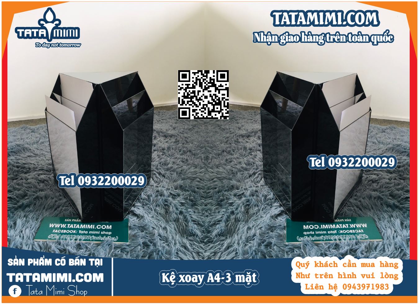 Kệ mica xoay có 3 mặt kích thước khác nhau