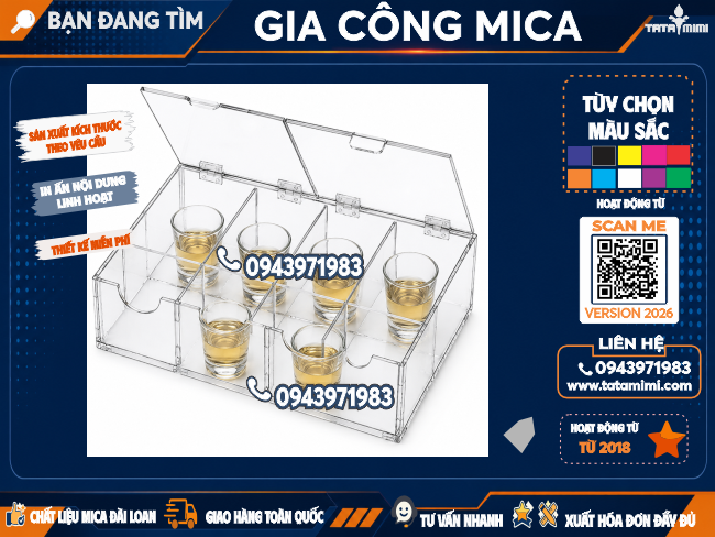 Khay Mica Đựng Ly Cốc – Giải Pháp Trưng Bày Sang Trọng, Chuyên Nghiệp