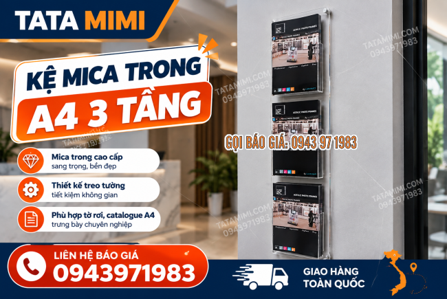 Khung Mica A4 3 Tầng Treo Tường – Trưng Bày Tài Liệu Gọn Gàng