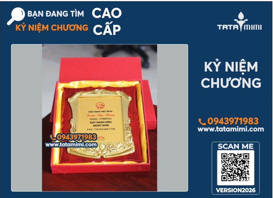 Kỷ niệm chương bằng gỗ cao cấp, bảng vinh danh sang trọng in kim loại