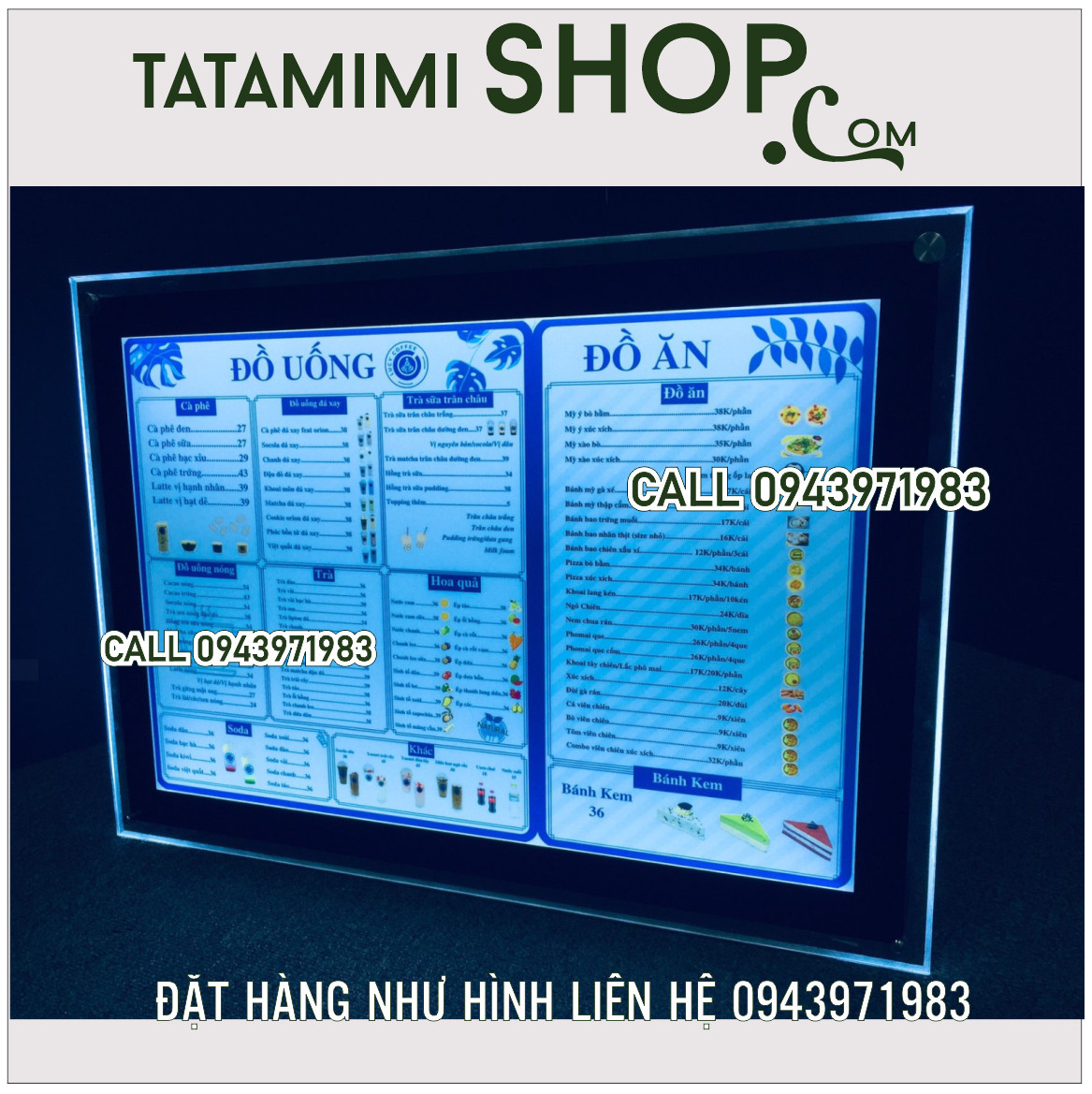 Bảng menu led chứa nội dung đồ ăn đồ uống