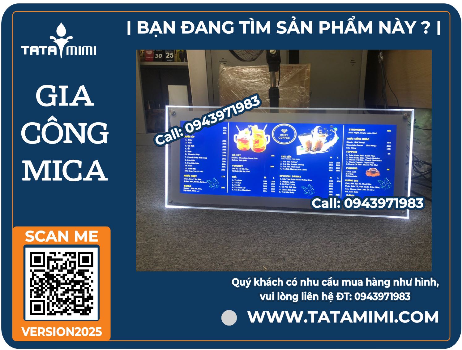 Biển menu LED mica siêu sáng, siêu mỏng