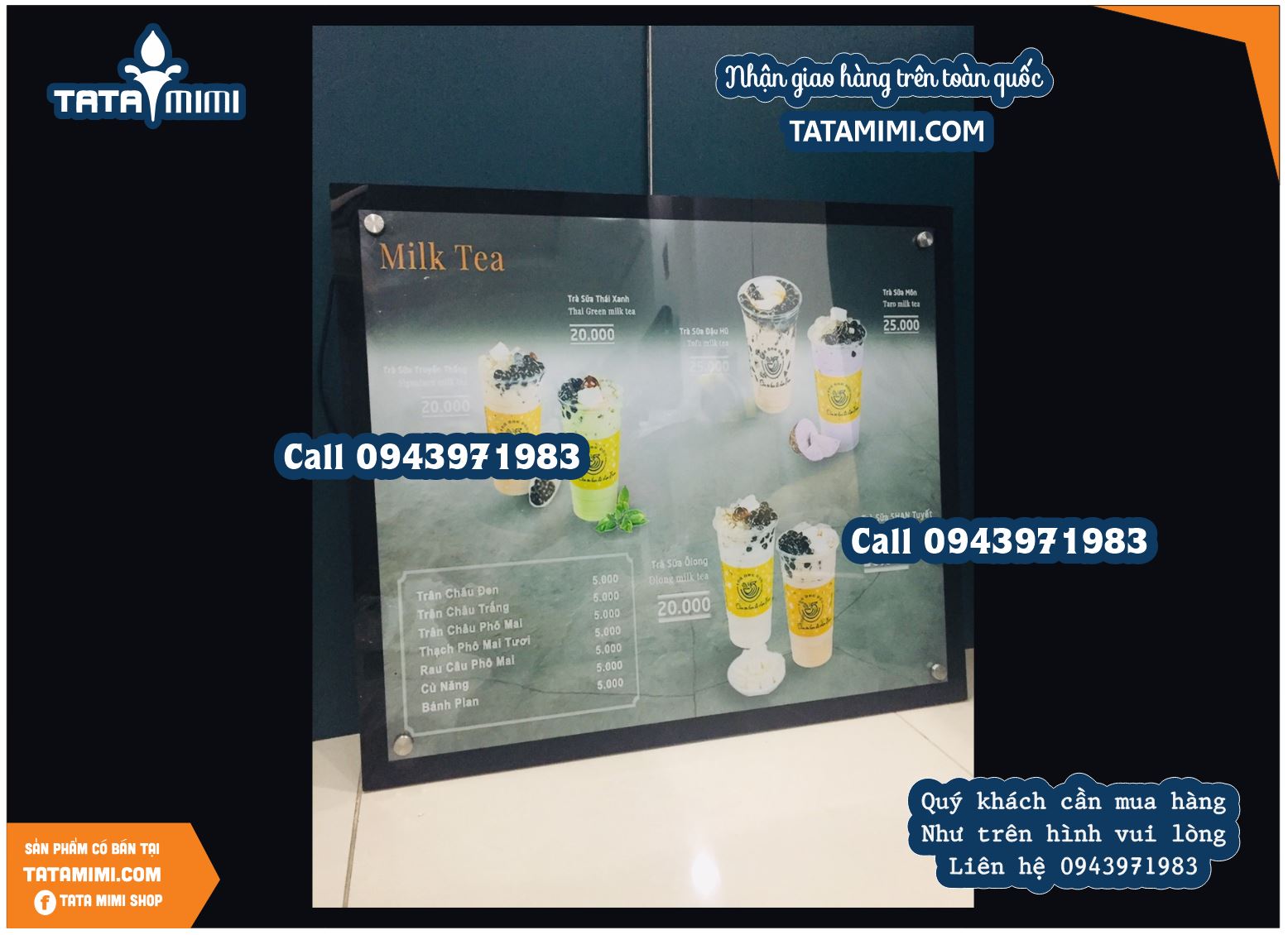 Biển menu Led quán trà sữa 50x70 cm