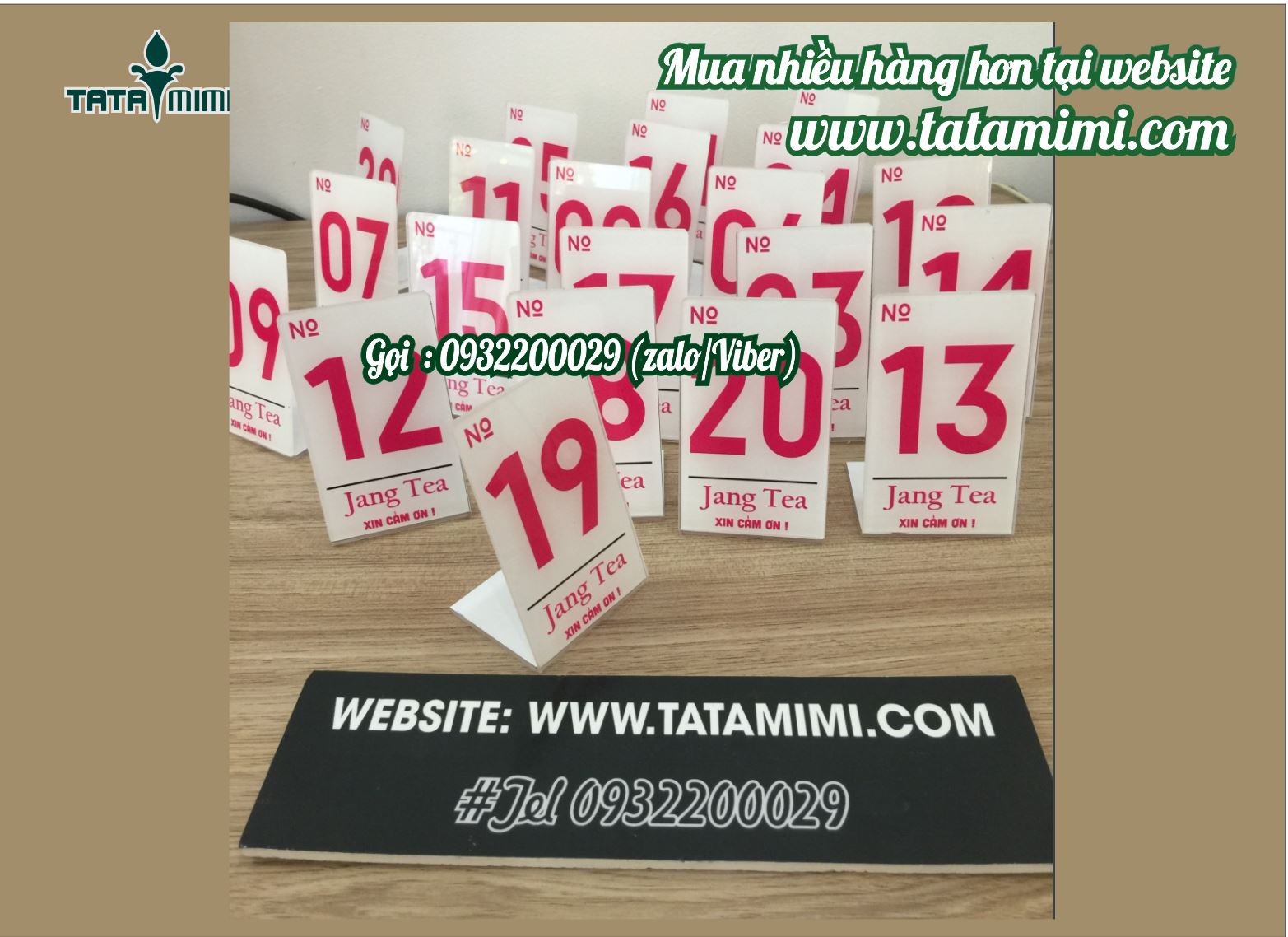 Biển số bàn mica số màu hồng
