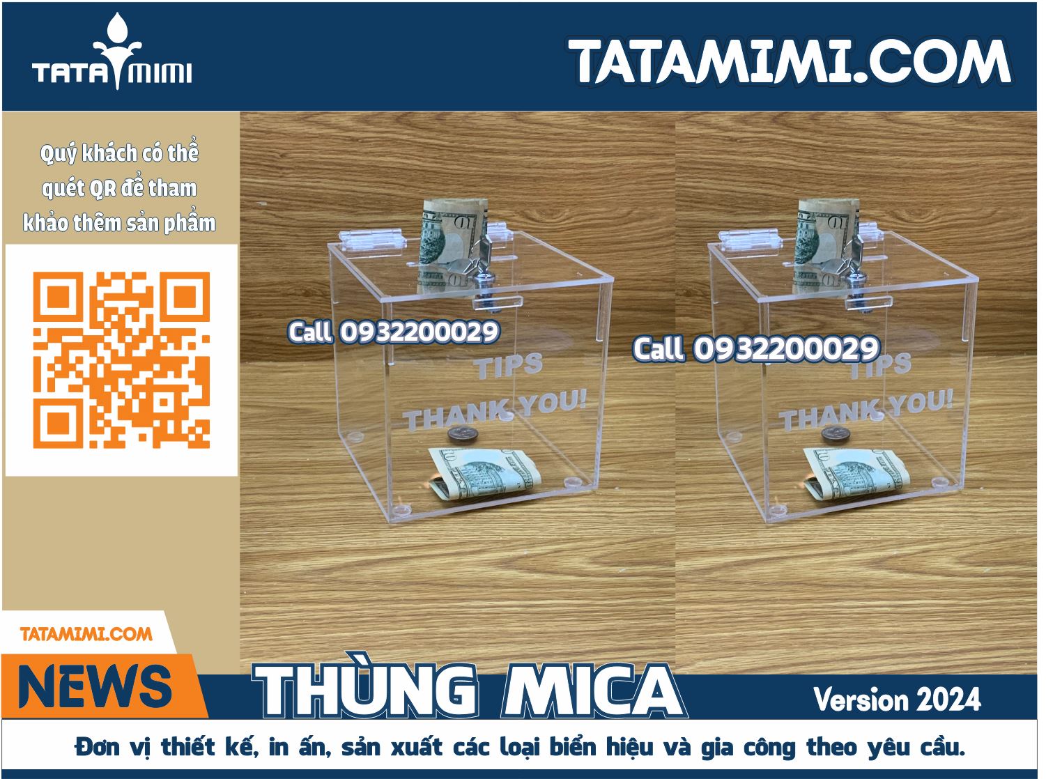 Mẫu Thùng box Tips Mica In Dễ Thương Cho Khai Trương