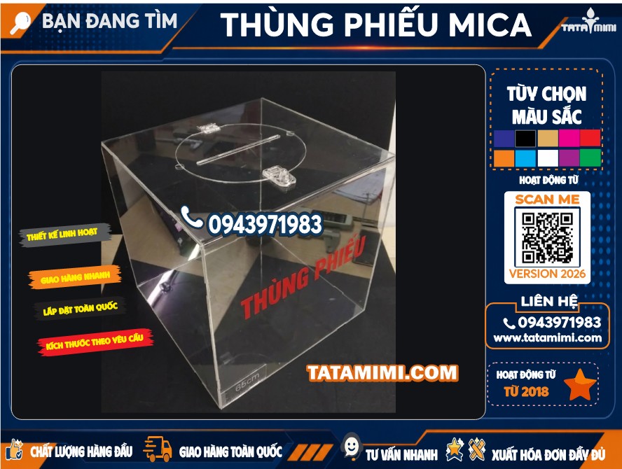 Thùng Phiếu Mica Trong 65cm Cao Cấp | Hộp Bốc Thăm