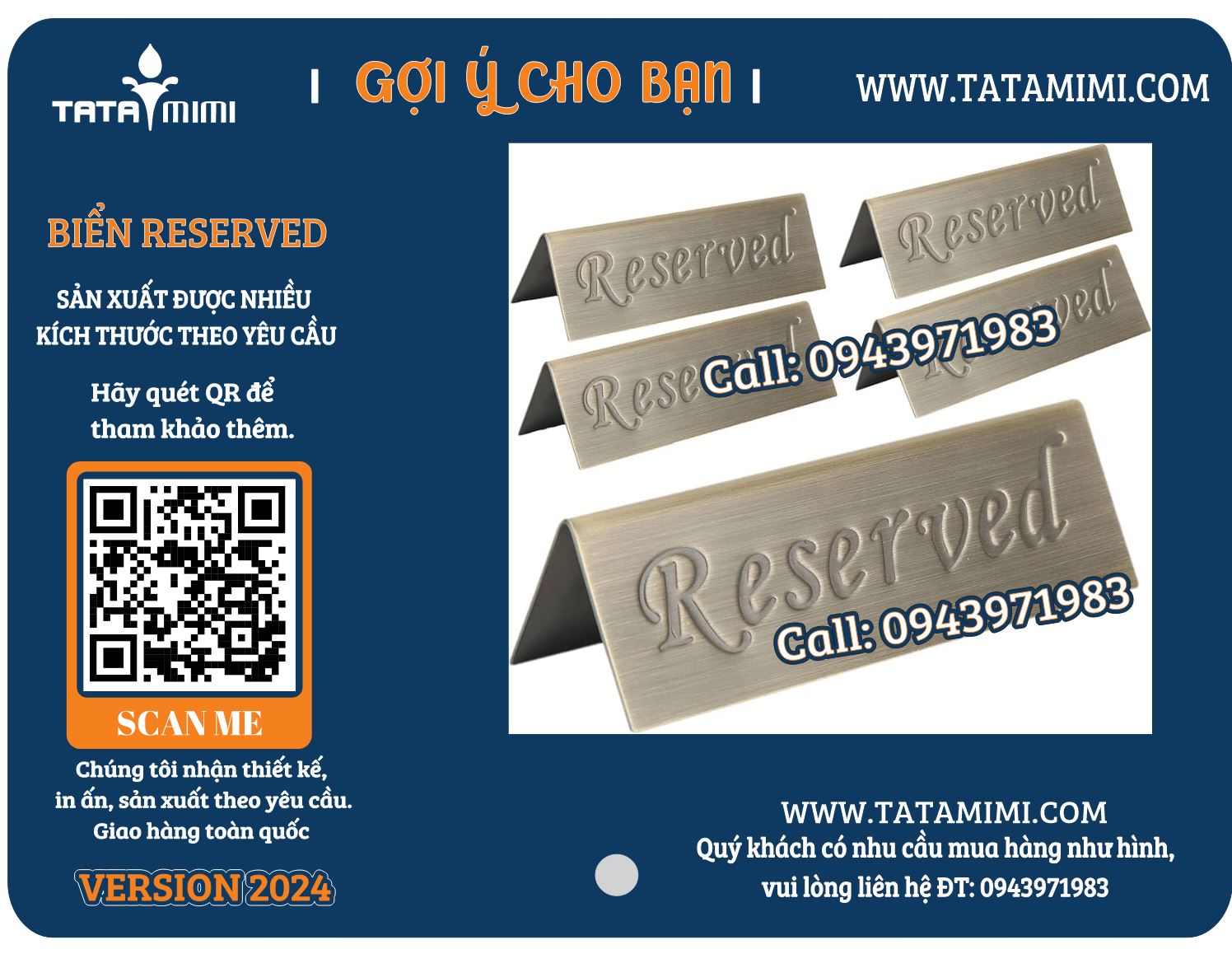 Biển Reserved biển đặt bàn inox