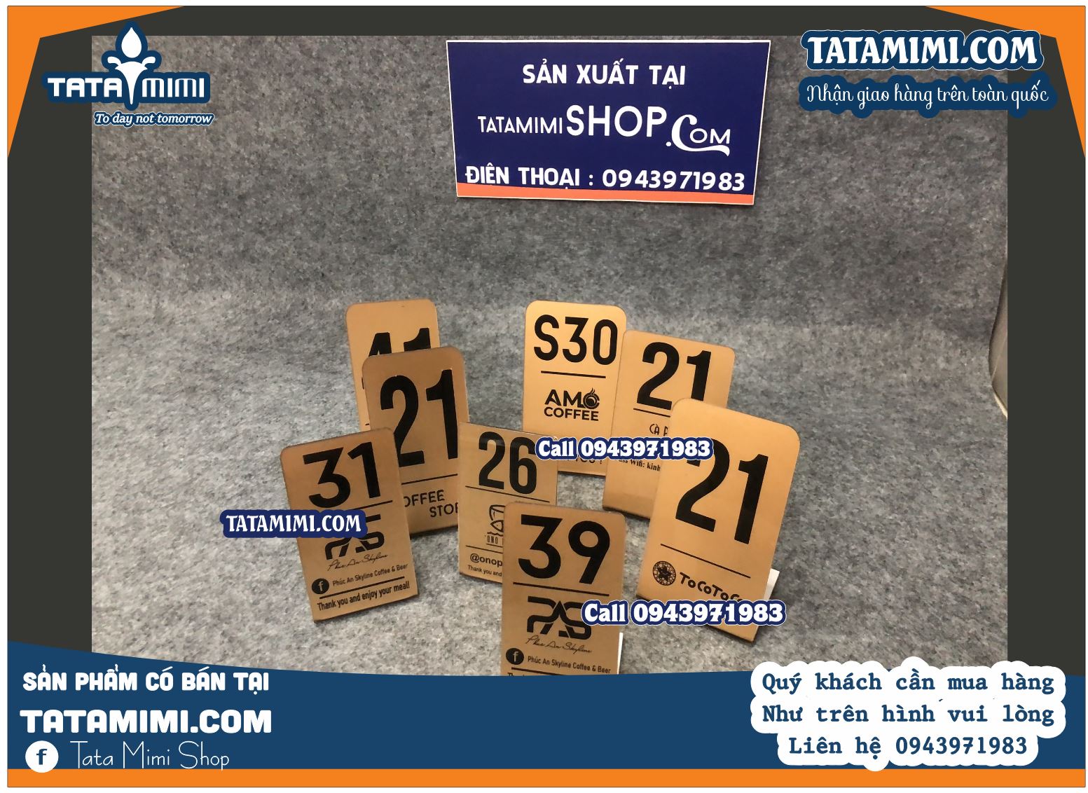 Thẻ bàn cà phê màu nhũ đồng tocotoco