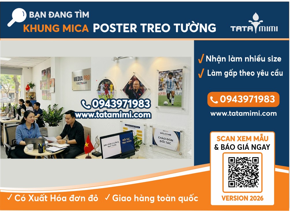 Mica 42x60cm làm khung poster treo tường