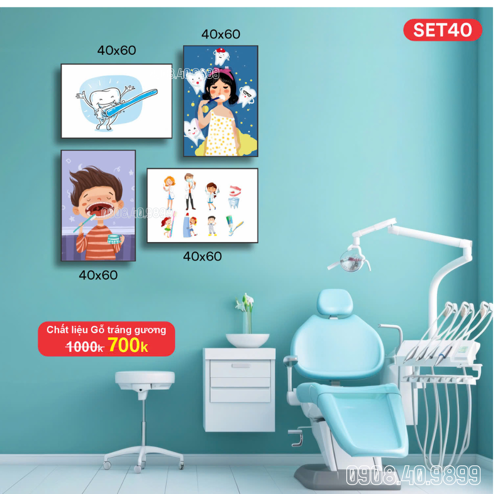 set tranh gỗ trang trí phòng khám nha khoa
