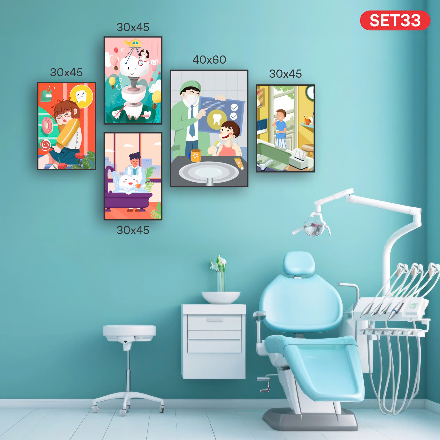 Set tranh nha khoa chất liệu gỗ tráng gương