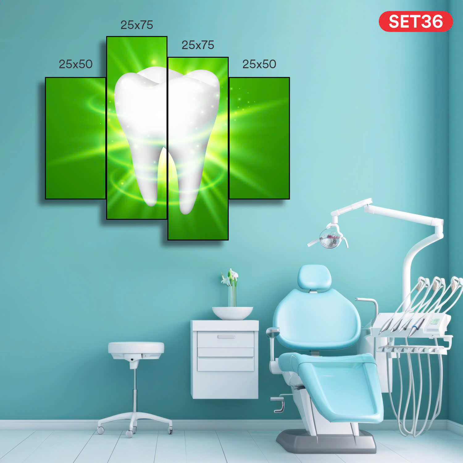 set tranh nha khoa gỗ tráng gương