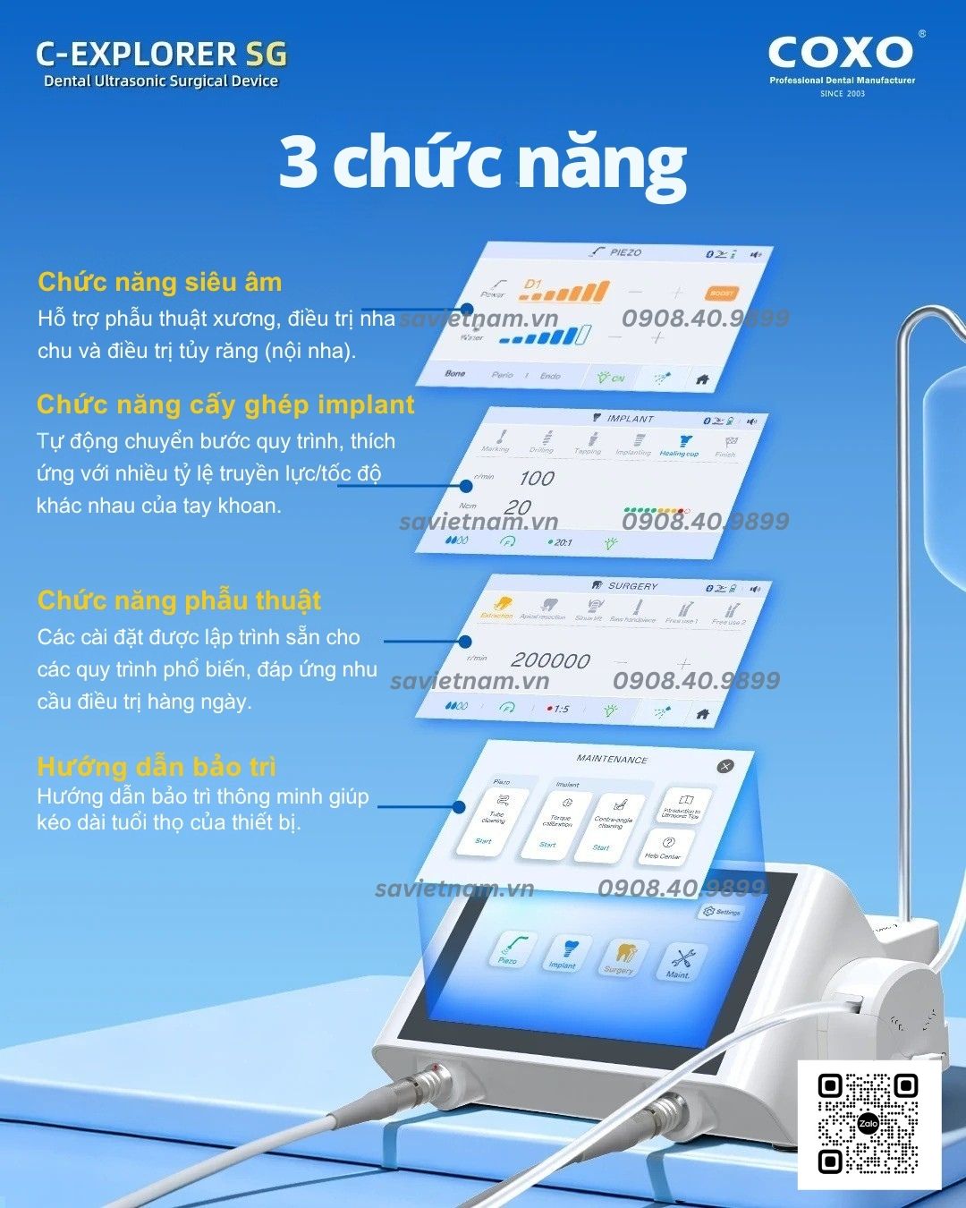 Thiết bị phẫu thuật siêu âm nha khoa 3in1 Coxo C-EXPLORER SG nhổ răng siêu âm piezotome - cắm implant - phẫu thuật