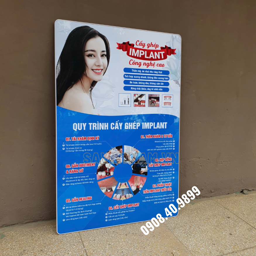 Mẫu tranh Quy trình cấy ghép implant nha khoa - MS19 chất liệu "Gỗ tráng gương"