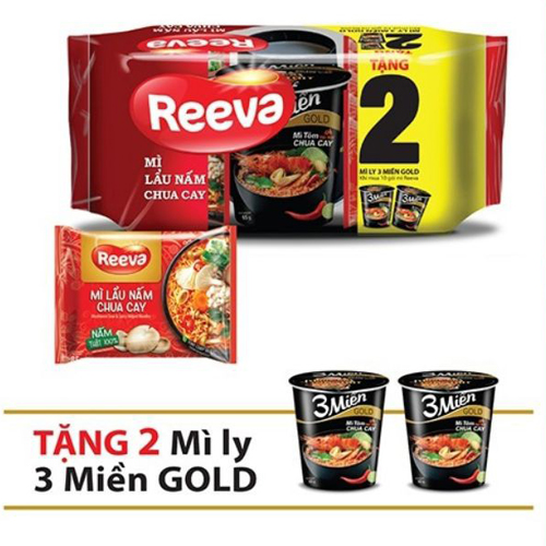 Mì Reeva lẩu nấm chua cay (10 gói + 2 cốc KM)
