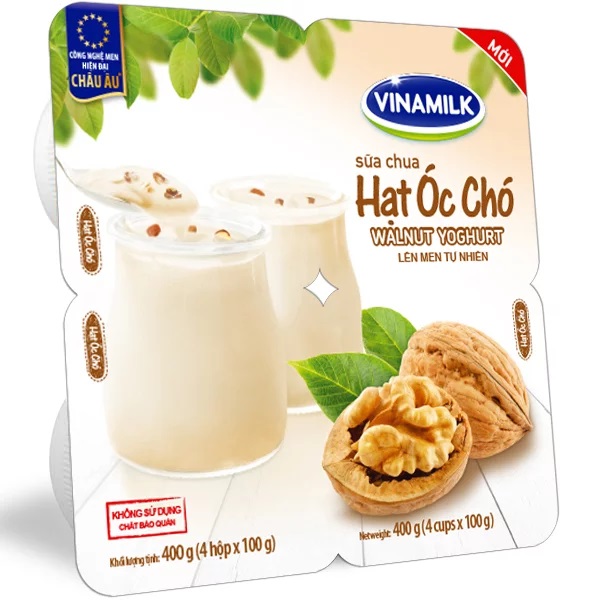 SỮA CHUA ĂN VINAMILK HẠT ÓC CHÓ - VỈ 4 HỘP X 100G