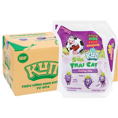 Sữa trái cây Kun hương nho 110ml (24 túi/thùng)