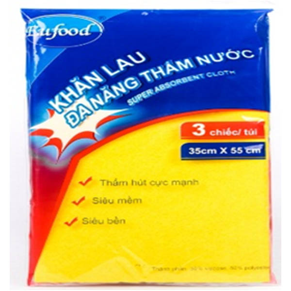 Khăn lau đa năng thấm nước 3 màu 35cm*55cm*3c/túi