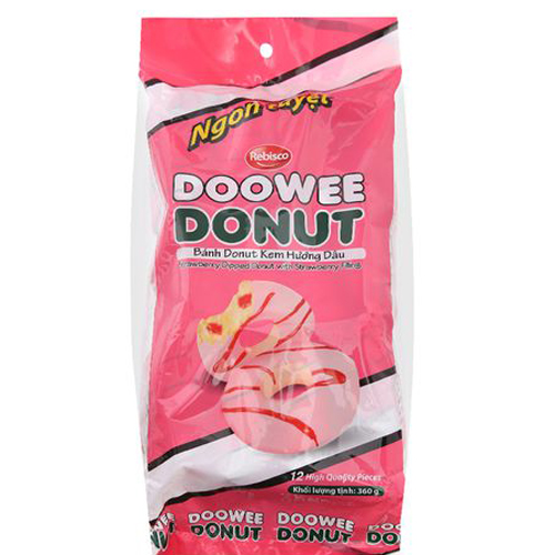 Bánh Donut nhân dâu túi 360g