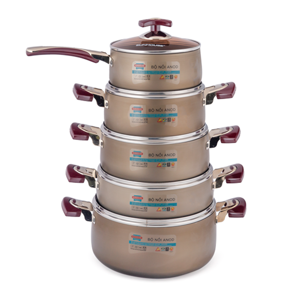 Bộ 5 nồi anod 18, 20, 22, 24, 26 cm Sunhouse SH9951