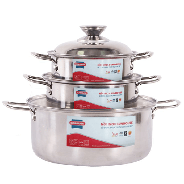 Bộ 3 nồi inox 1 đáy 16, 18, 24 cm Sunhouse SH113