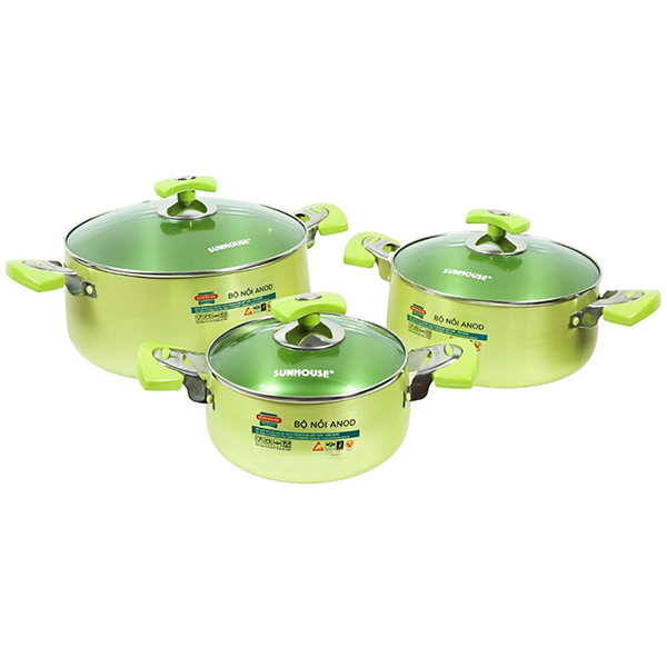 Bộ 3 nồi hợp kim nhôm 18, 22, 26 cm Sunhouse SH8835