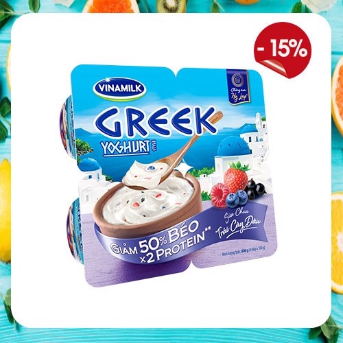Sữa chua ăn Vinamilk Greek Style trái cây dâu 4h/vỉ