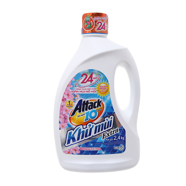 Nước giặt Attack Khử Mùi Extra hương anh đào 2.4kg
