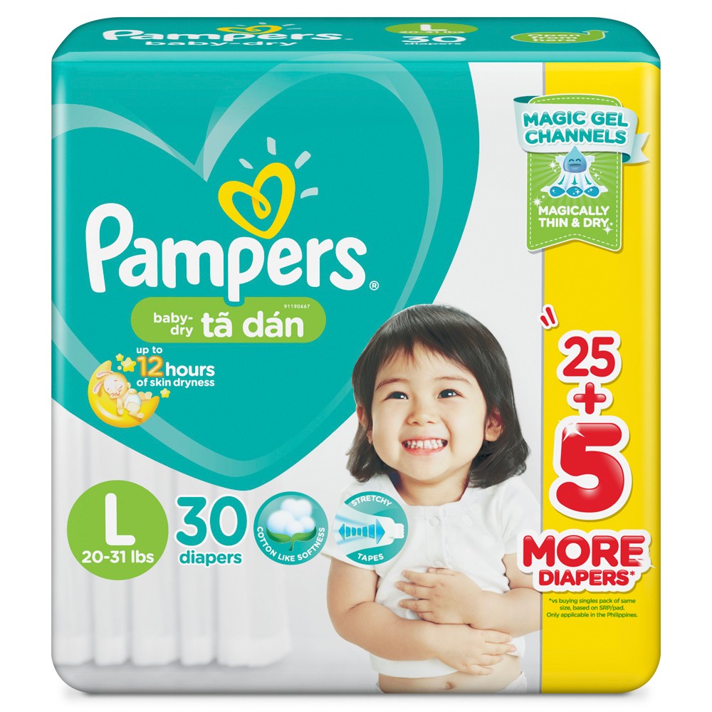 Tã dán Pampers Baby-dry L30 (size L - 30 miếng)