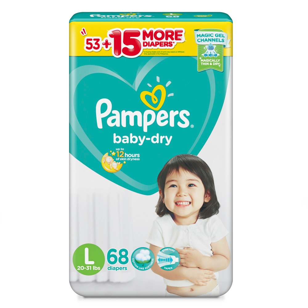 Tã dán Pampers Baby-dry L68 (size L - 68 miếng)