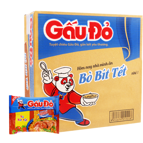 Thùng mì gấu đỏ vị bò bít tết