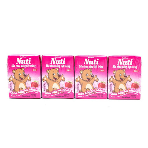 Nuti sữa chua uống tiệt trùng hương dâu - Lốc 4 hộp x 110ml