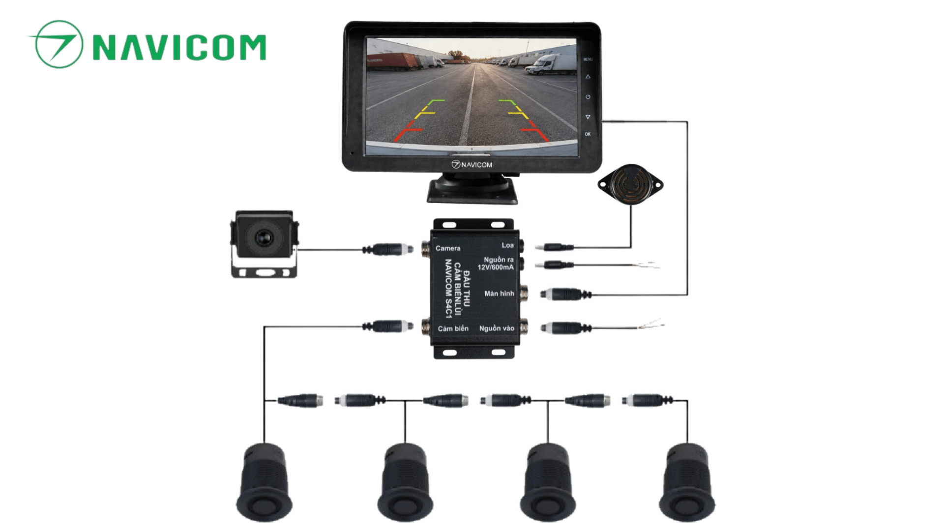Hệ thống camera hành trình kết hợp cảm biến lùi chuyên dụng cho xe tải, xe bus, xe cỡ lớn: GT7-S4C1