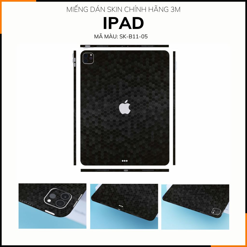 Dán skin ipad , ipad pro, ipad air , ipad mini full body và camera chính hãng 3M - HONEYCOMB BLACK  - SK-B11-05 phụ kiện điện thoại huỳnh tân store