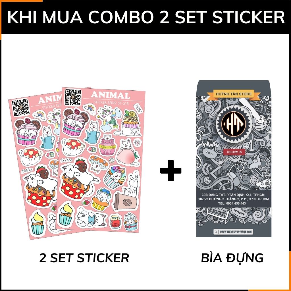 Hình dán sticker mèo Kaiwaii dễ thương Animal ST G15 chống thấm xước dán và gỡ bỏ dễ dàng không để lại keo phụ kiện huỳnh tân store