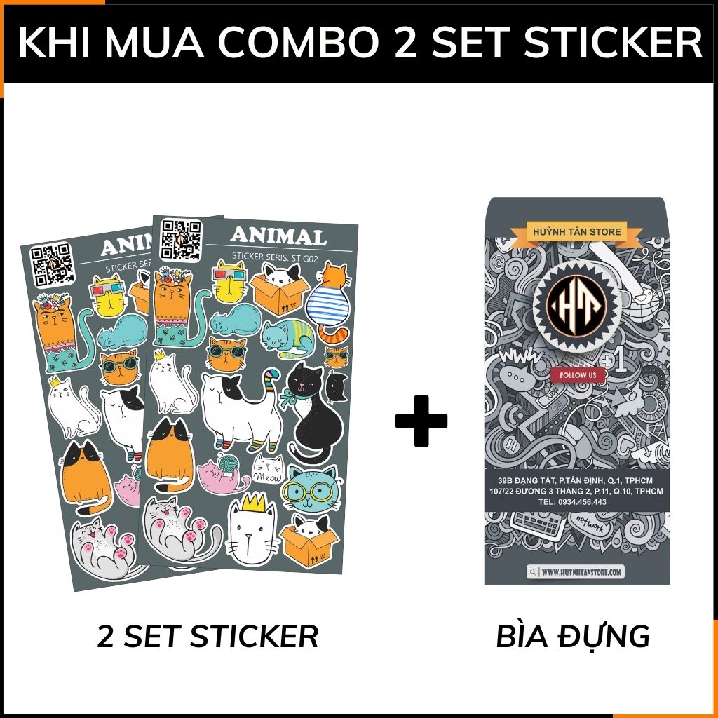 Hình sticker mèo cute Animal ST G02 chống phai màu dán mũ bảo hiểm vali laptop điện thoại xe máy phụ kiện huỳnh tân store